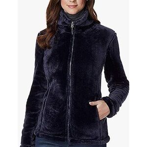 32 Heat Black Plush Velvet Faux Fur Zip Up High Neck Jacket Pockets Small…